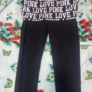 Black and White Love VS Pink Foldover Leggings